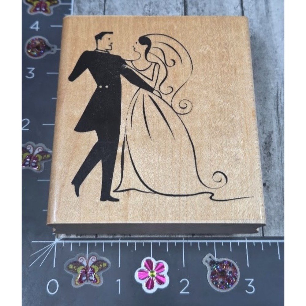 CTMH Just Married S780 Bride Groom Dance Wedding Rubber Stamp Wood #N28